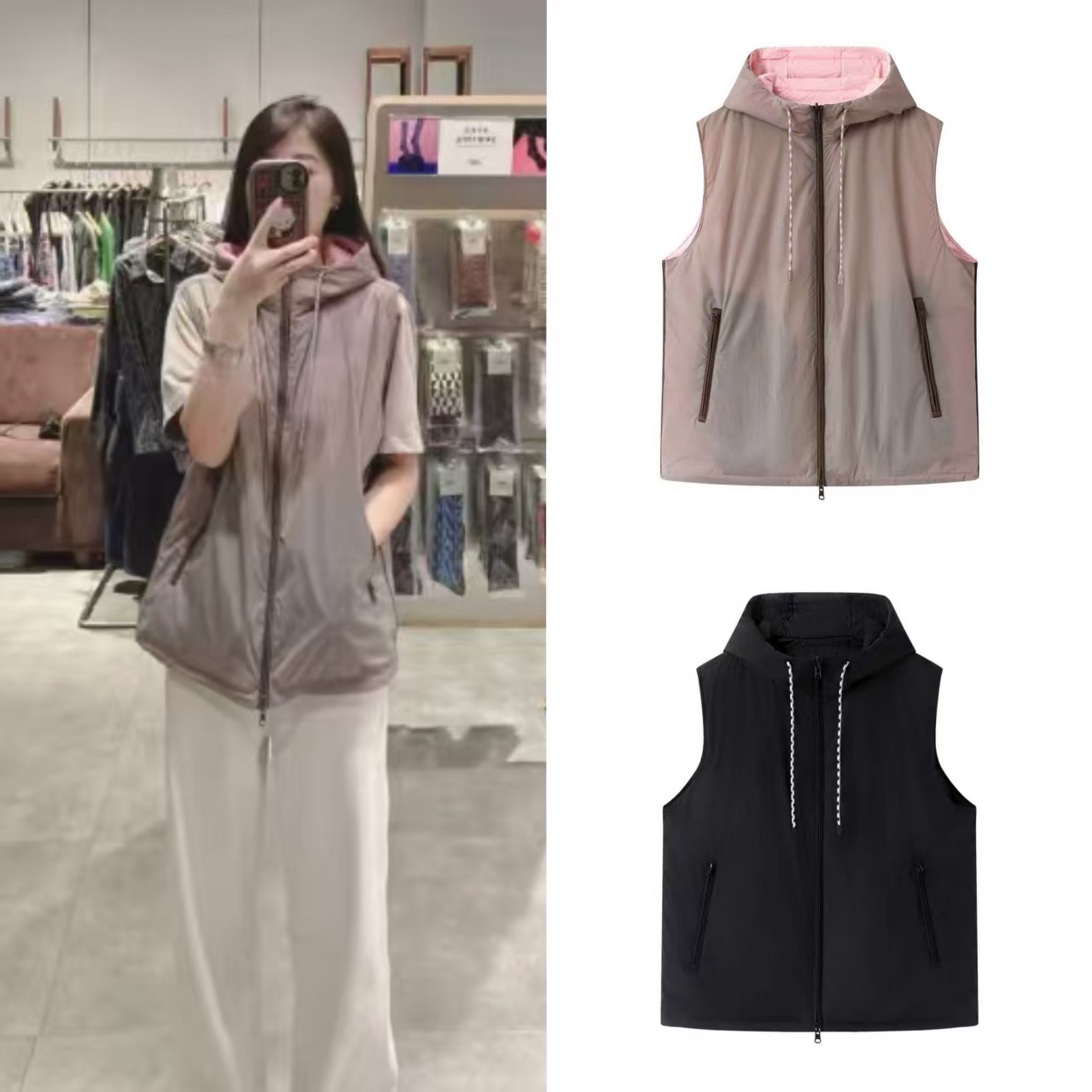 DN高端定制2025冬季新款时尚百搭简约宽松连帽无袖羽绒服马甲女