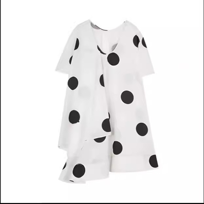 DN高端定制2025夏季新款时尚百搭宽松设计感印花圆领短袖连衣裙女