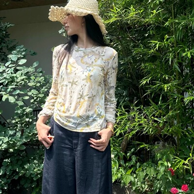 圆领花卉印花长袖T恤皮肤衣女