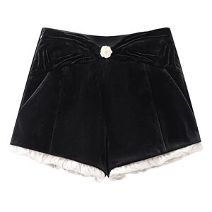 DN高端定制高腰花朵扣饰丝绒花边刺绣直筒短裤女浪漫氛围感