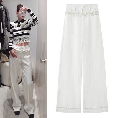 条纹蕾丝翻领针织开衫女