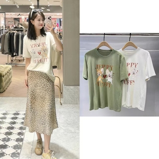 DN高端定制2025冬季新款时尚百搭圆领宽松卡通印花短袖T恤上衣女