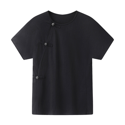 宽松显瘦新中式斜襟盘扣短袖T恤