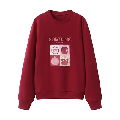 撞色亮片水果字母印花卫衣女