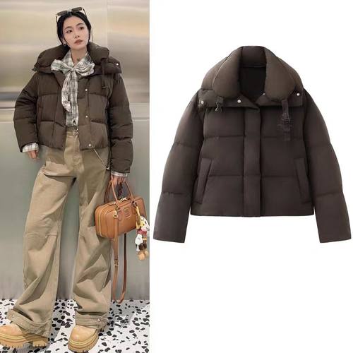 卡通风翻领羽绒服女2025冬白鸭绒