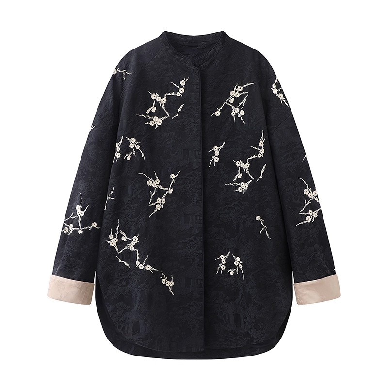 新中式梅花图案提花外套上衣女
