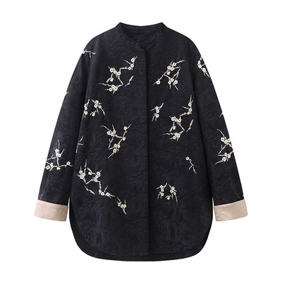 新中式梅花图案提花外套上衣女
