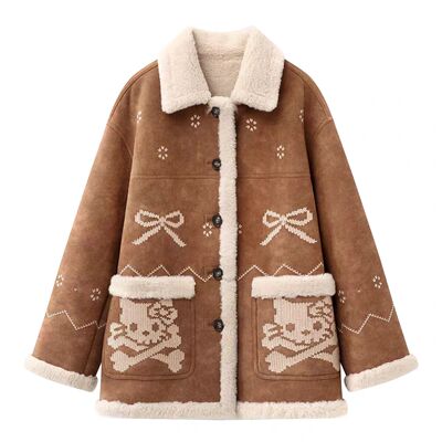 皮毛一体刺绣外套女大衣