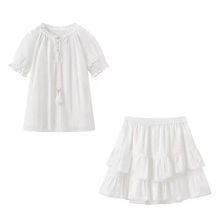 DN高端定制2025新款时尚百搭白月光纯棉刺绣短袖衬衫短裙套装女