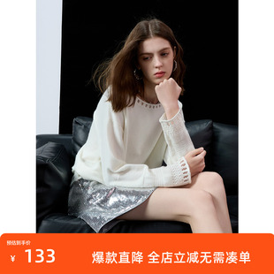 ibudu2025春季新款慵懒风宽松镂空圆领落肩袖毛衣针织衫套头