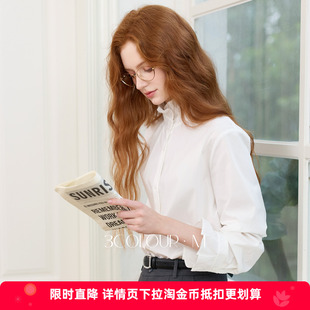 三彩2026秋季新款设计感白衬衫宽松长袖上衣荷叶边立领小衫M