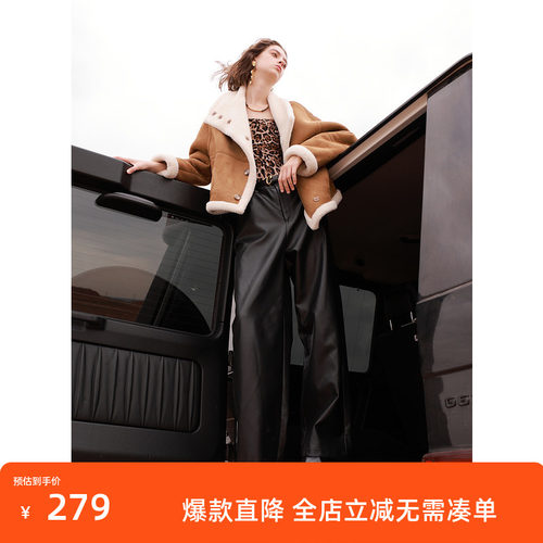 ibudu2024冬季新款仿麂皮颗粒绒环保皮草机车外套宽松潮酷