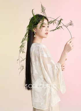 三彩【花间蝶影】2026夏季新款剪花衬衫新中式小衫宽松上衣C