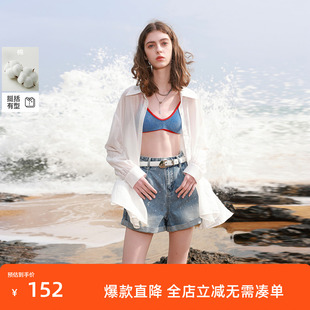 ibudu2025夏季新款烫钻翻边牛仔短裤时髦热裤宽松直筒裤女