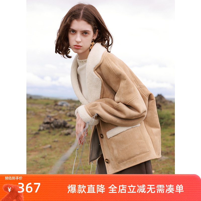 ibudu2024冬季新款仿麂皮绒环保皮草仿羊羔毛保暖毛绒外套女