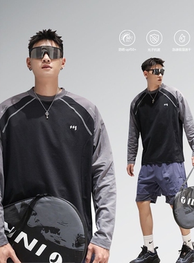 美式户外速干拼接插肩袖上衣男潮牌山系宽松休闲运动跑步长袖t恤