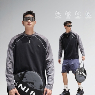 美式户外速干拼接插肩袖上衣男潮牌山系宽松休闲运动跑步长袖t恤