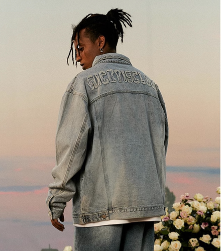 美式街头水洗破牛仔外套男