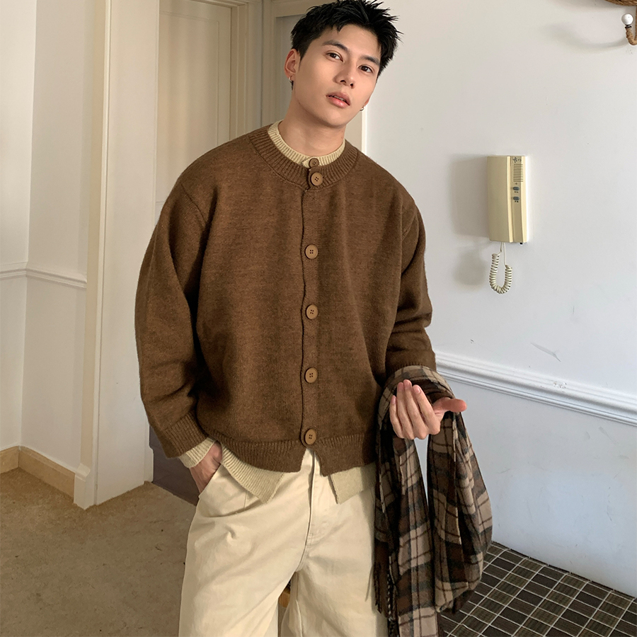 秋冬假两件撞色加厚开衫毛衣男