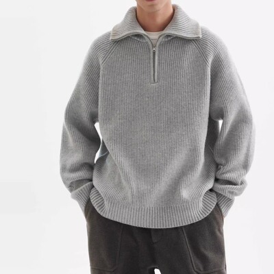 宽松高领半拉链针织毛衣男
