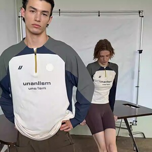 户外速干防晒骑行服t恤男美式运动撞色拼接半拉链训练服球衣长袖