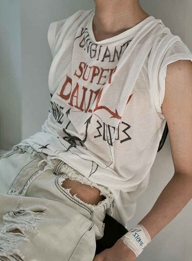 夏季手绘涂鸦印花短袖t恤男女潮牌宽松休闲轻薄透气微透情侣上衣