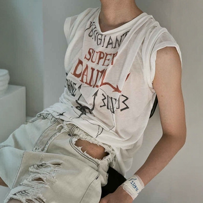 夏季手绘涂鸦印花短袖t恤男女