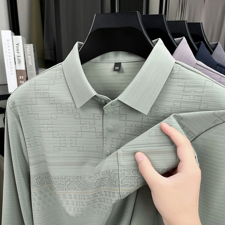 26年春秋季男士冰丝长袖有口袋翻领POLO衫商务休闲舒适透气T恤衫