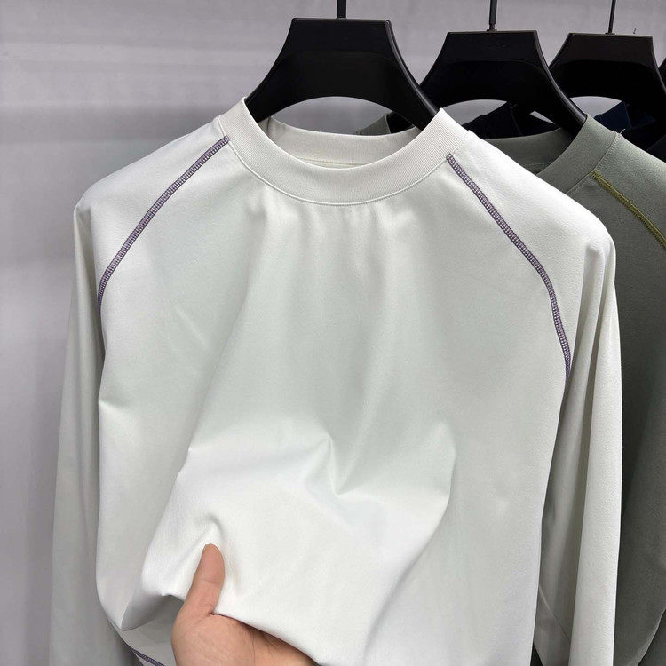 26年春季户外运动风圆领长袖T恤男女宽松速干拼接线条百搭上衣潮