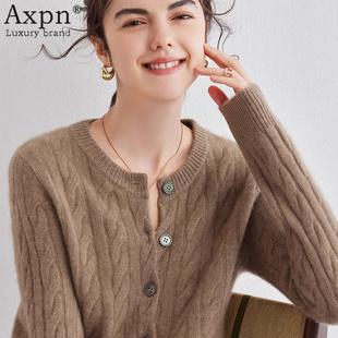 鄂尔多斯市羊绒衫 女加厚圆领100%纯山羊绒冬针织毛衣外套宽松上衣