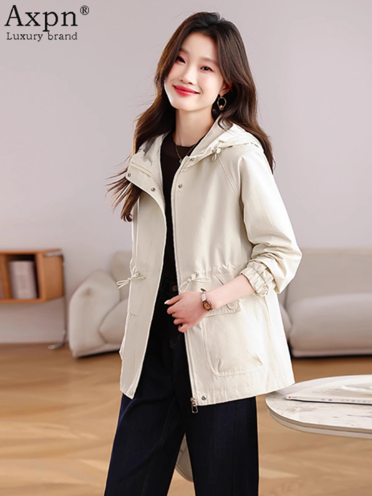 连帽短款风衣外套女2025秋冬新款时尚宽松小个子气质休闲夹克上衣