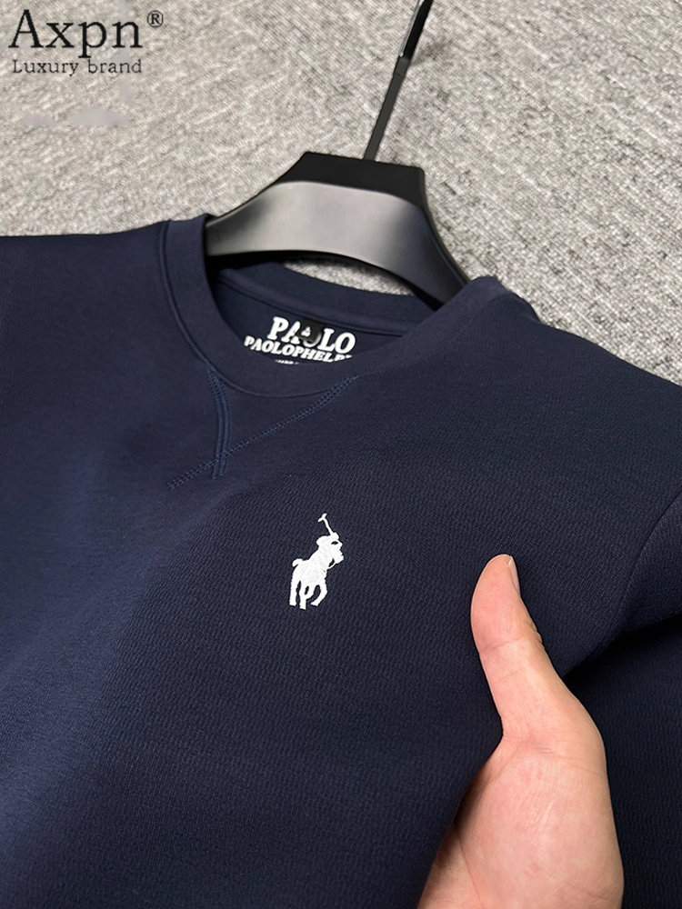 长袖卫衣男2025秋冬新款运动休闲加厚t恤男刺绣长袖圆领打底衫男