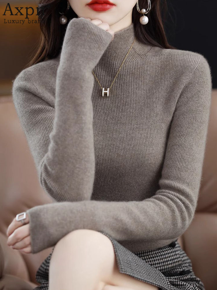 半高领针织打底衫女2025秋冬新款内搭遮肚子显瘦上衣大码修身毛衣,女装/女士精品,毛衣,淘宝优惠券,粉丝福利购,淘宝优惠卷