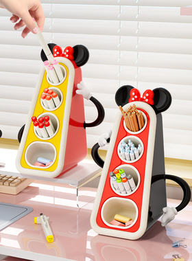 迪士尼笔筒收纳盒桌面高级感轻奢办公室置物架学生宿舍文具收纳架