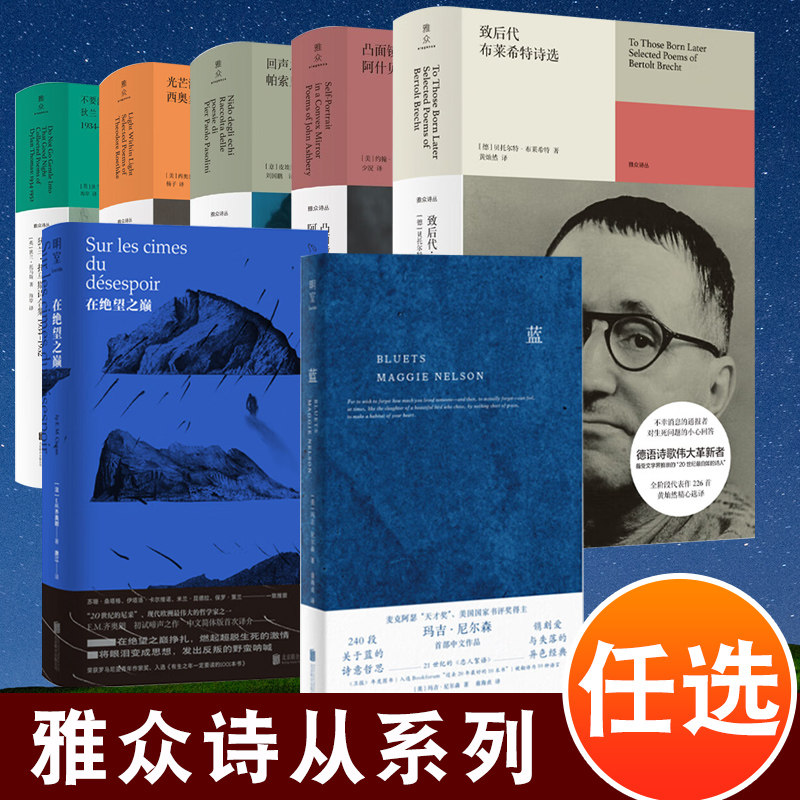 【任选】在绝望之巅 蓝 回声之巢致后代布莱希特诗选凸面镜中的自画像失乐园暗影 沙漠中的战斗光芒深处的光 秋江对诗歌的反叛