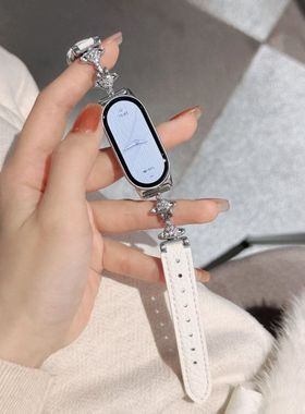 适用小米手环10/9/8nfc高级感带钻金属土星pro红米4/5/6女生表带