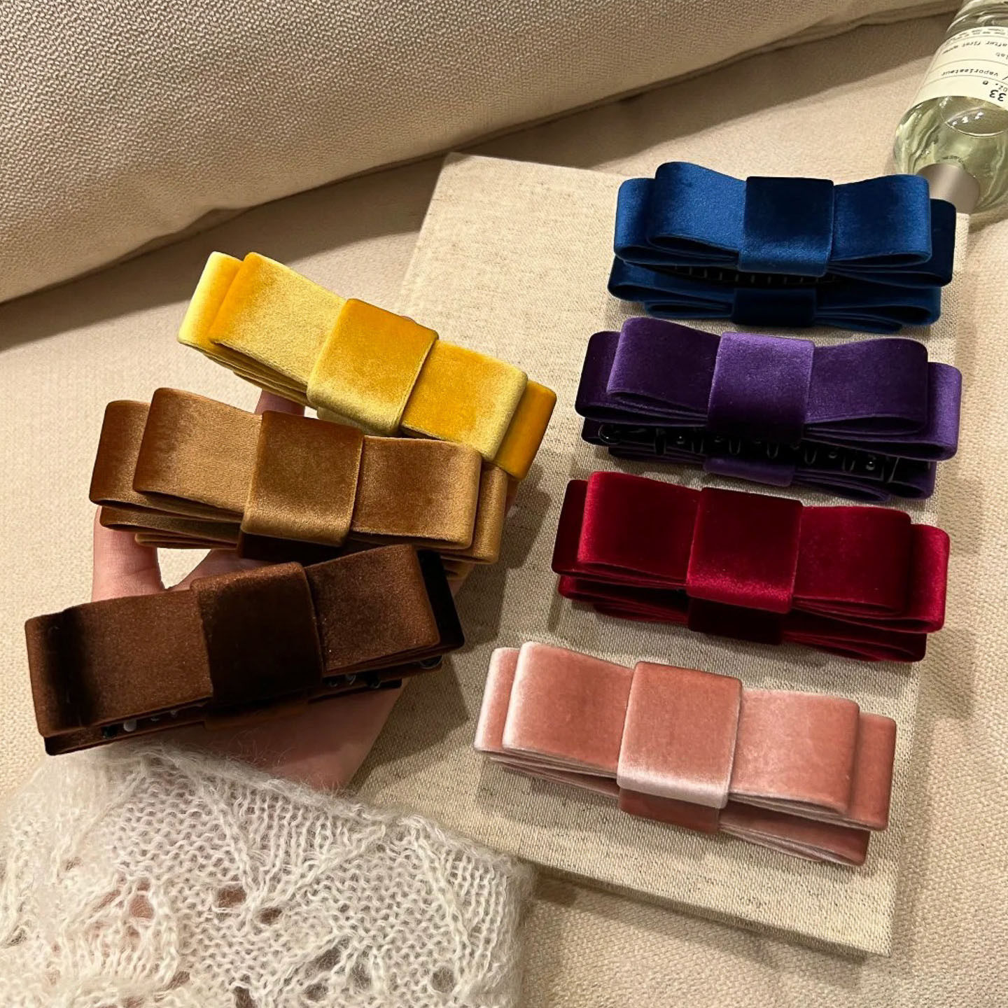 韩系双面丝绒蝴蝶结香蕉夹女法式秋冬气质优雅扎马尾竖夹发饰头饰