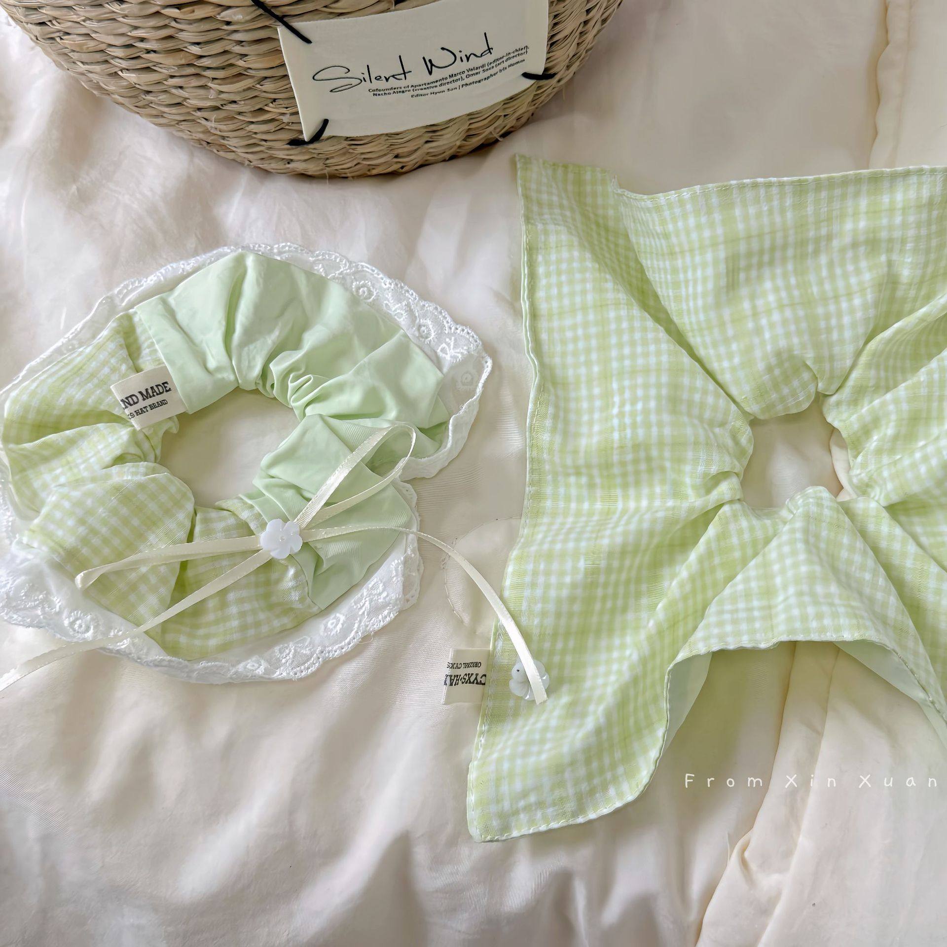 森系绿色格纹方巾大肠发圈女春夏小清新发绳气质低丸子头发饰发绳,饰品/流行首饰/时尚饰品新,发饰,淘宝优惠券,粉丝福利购,淘宝优惠卷