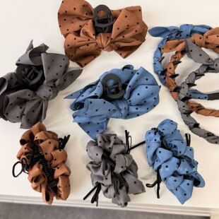 早秋复古波点蝴蝶结带齿发箍洗脸防滑头箍韩系百搭盘发鲨鱼夹发饰