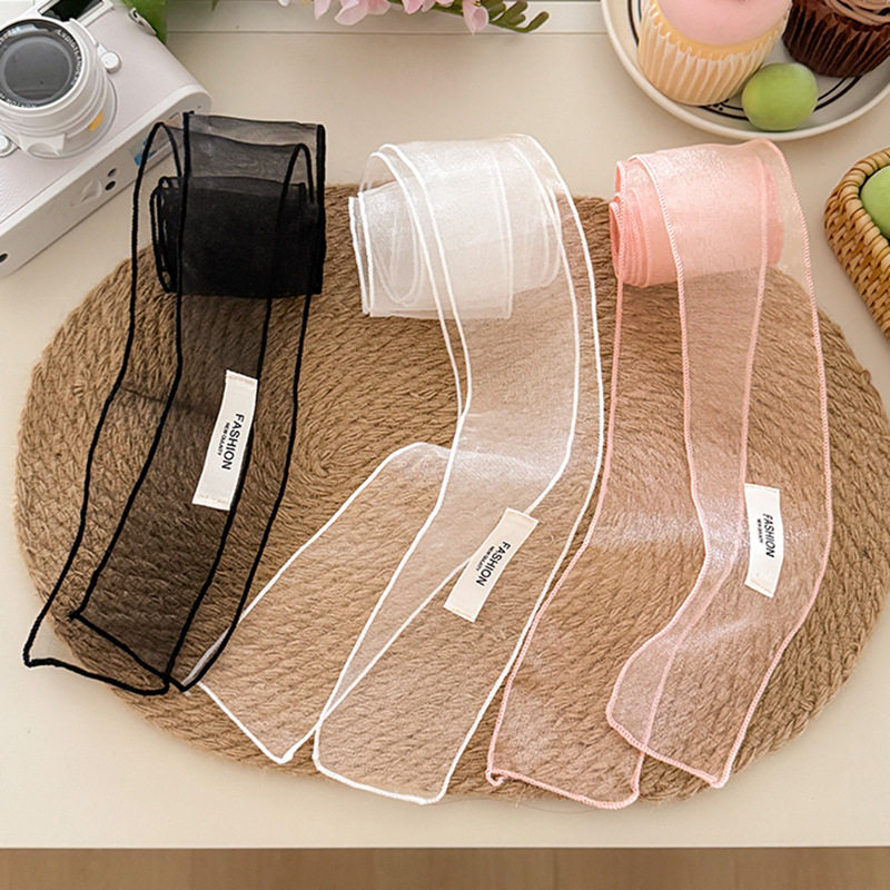 气质欧根纱字母纯色丝巾发带女小众设计感丝带简约纯欲风复古发饰