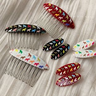 彩色马年发梳插梳简约倒插梳发夹高级感外出百搭小饰品头饰发饰