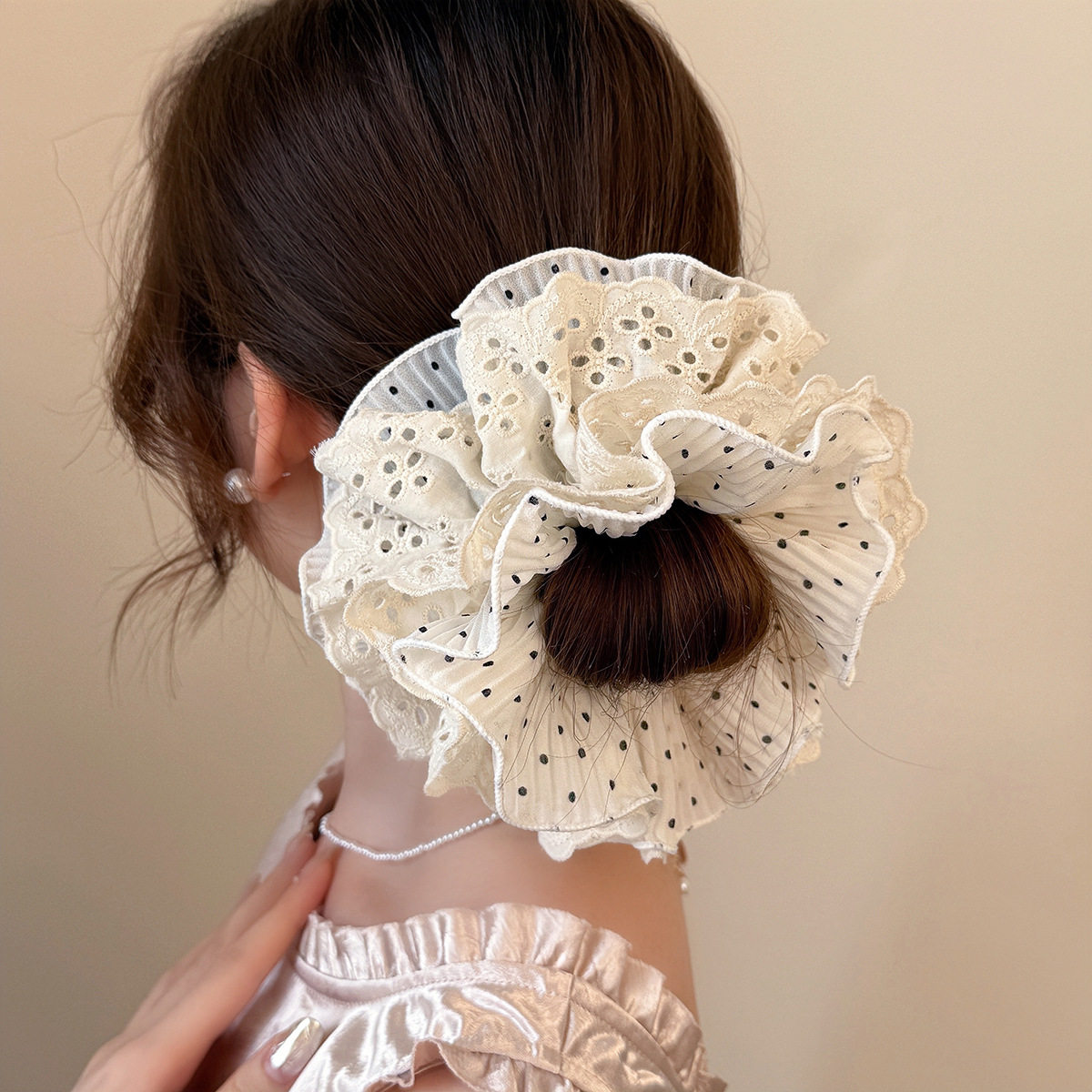 四层网纱蕾丝褶皱大肠发圈黑白波点慵懒风发饰简约百搭出行发绳女,饰品/流行首饰/时尚饰品新,发饰,淘宝优惠券,粉丝福利购,淘宝优惠卷