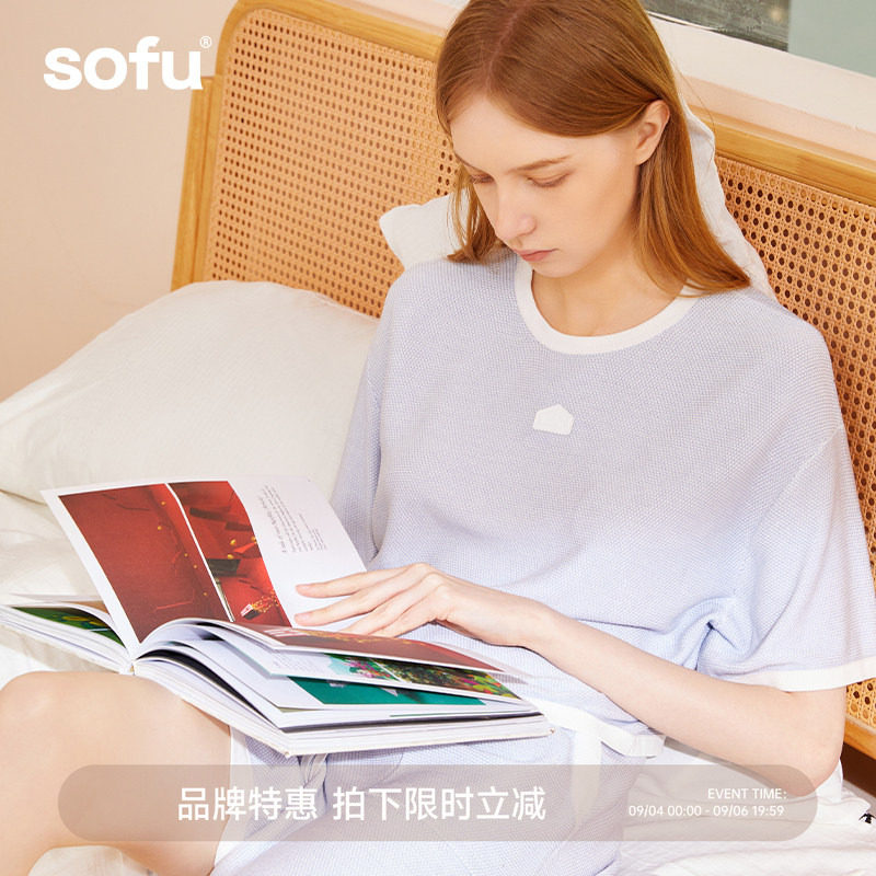 sofu短袖短裤家居服套装女图片