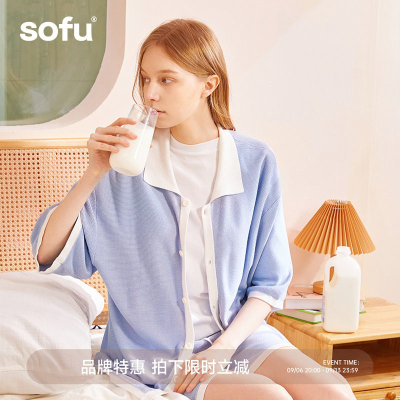 sofu短袖短裤家居服套装女图片