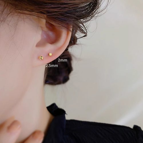 纯银999小方糖金色耳骨钉