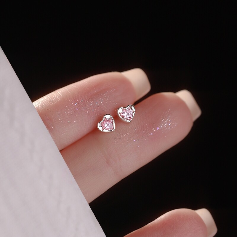 999足银粉色爱心耳钉2026新款
