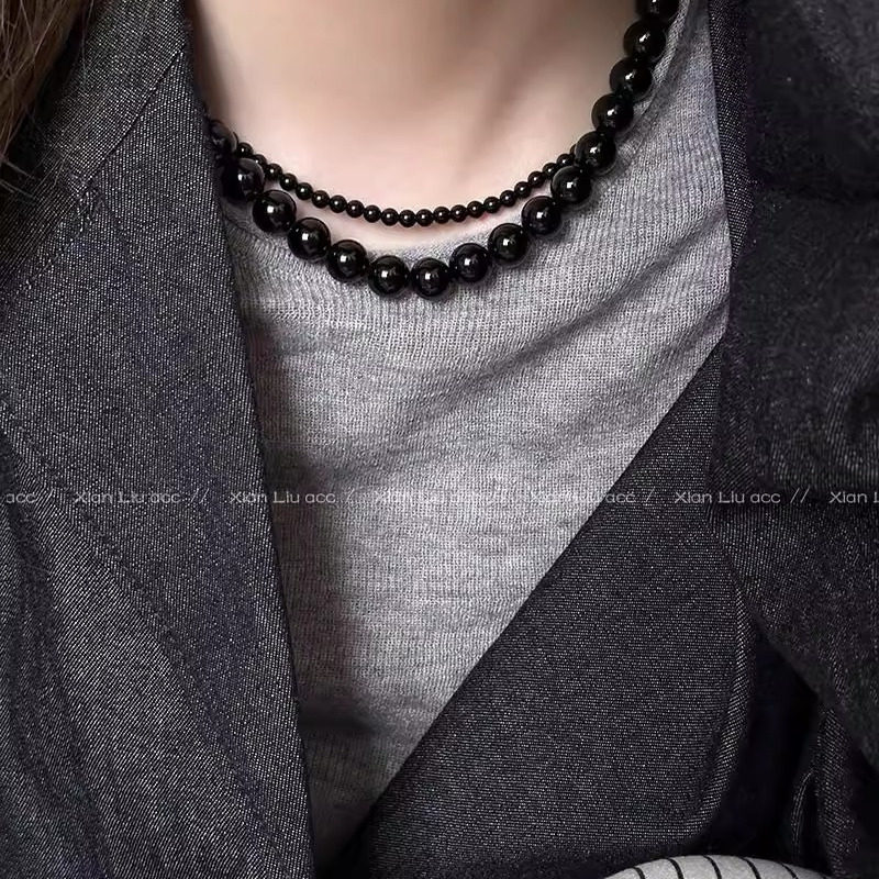 高级感黑玛瑙珍珠叠戴项链女款