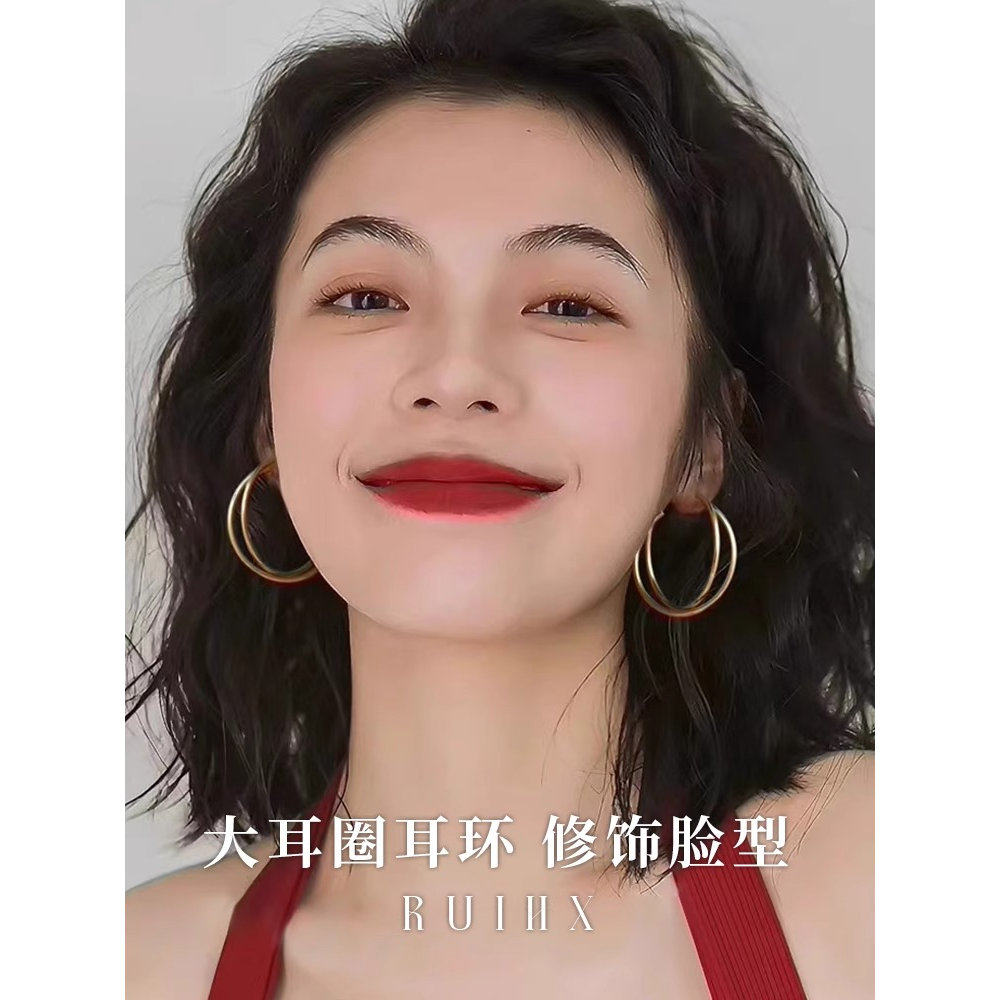 999纯银耳针复古港风素圈耳环
