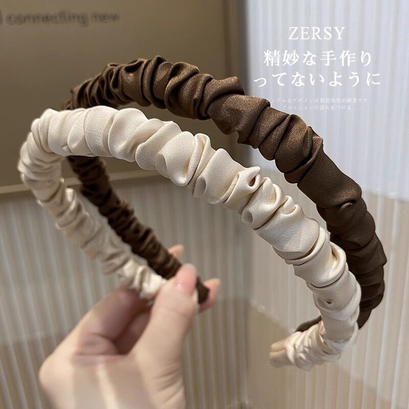 法式简约发饰女网红新款缎面褶皱布艺细边发箍百搭显脸小发捆发卡