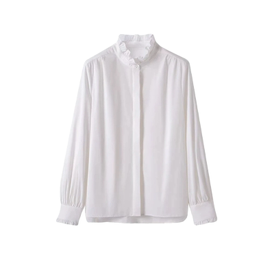 小小莎N28单排长袖立领木耳边